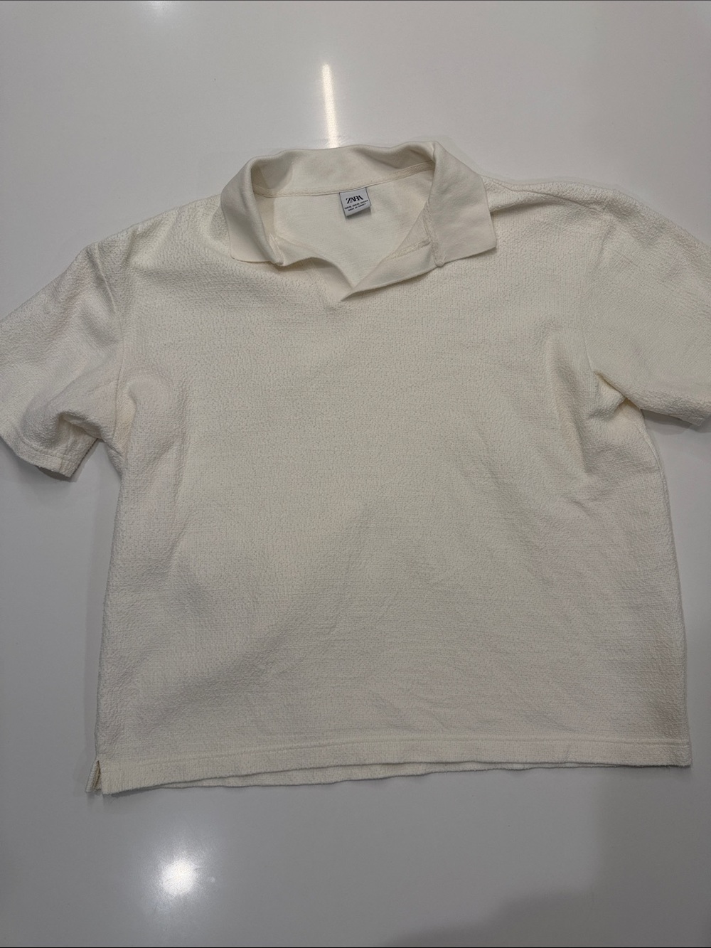 Zara Men’s Cream Textured Polo Shirt